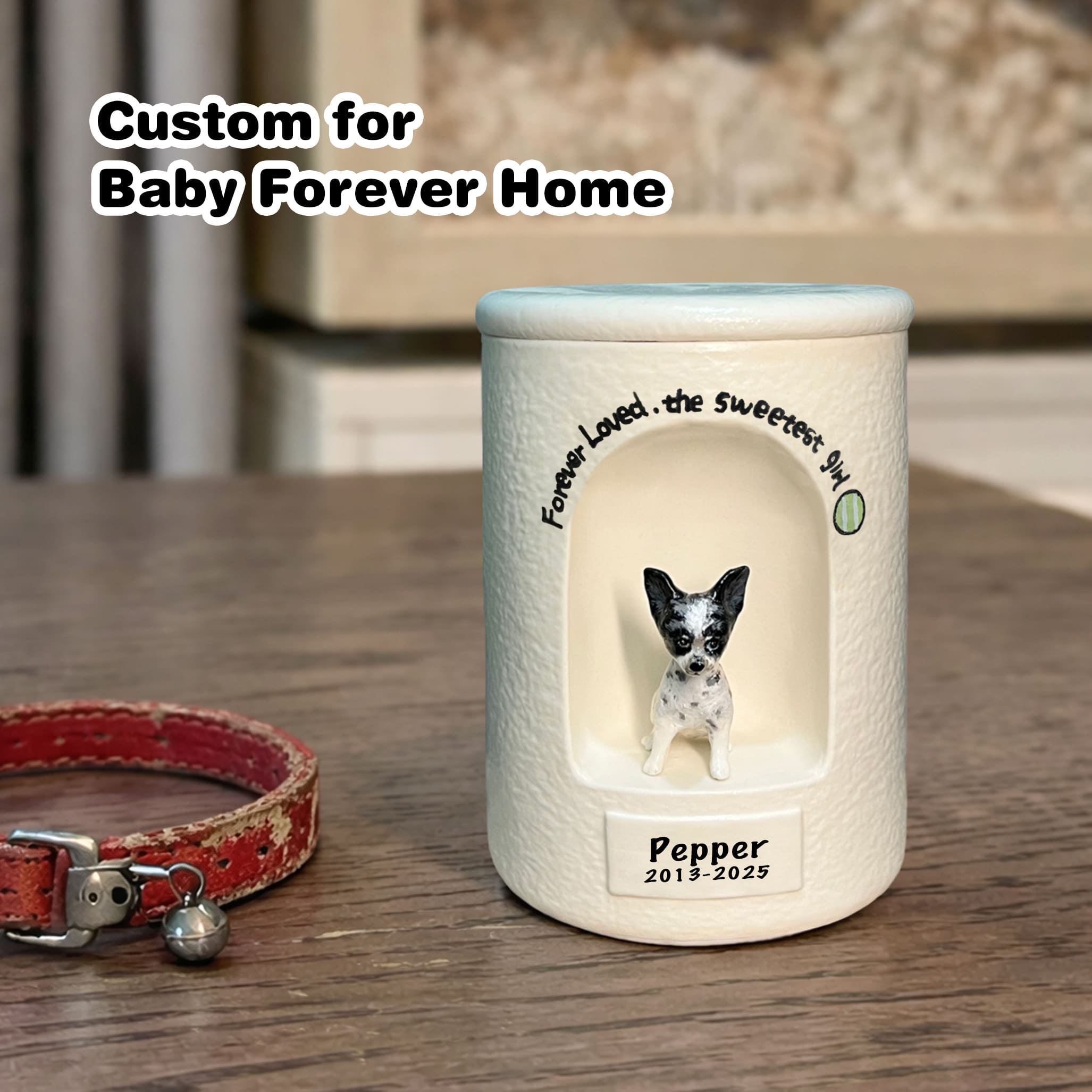 Cylinder Pet Urn – Custom Ceramic Dog Urn with Personalized Chihuahua Portrait, Name & Date, Baby Forever Home Memorial