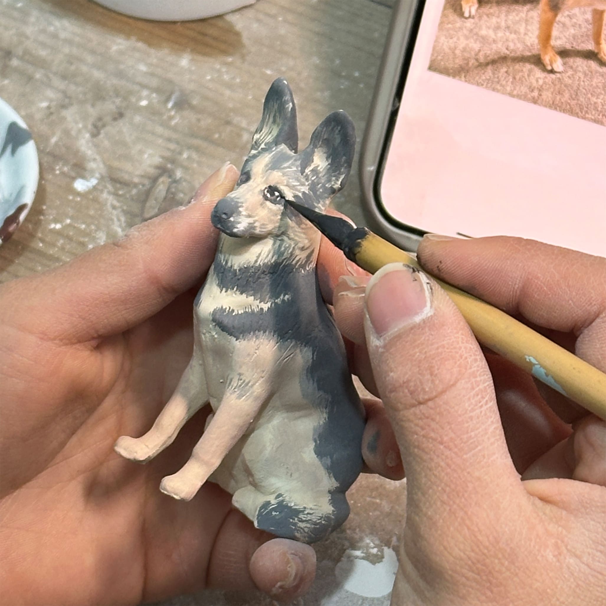 Ceramic Dog Urn Custom with Figurine & Text-R06