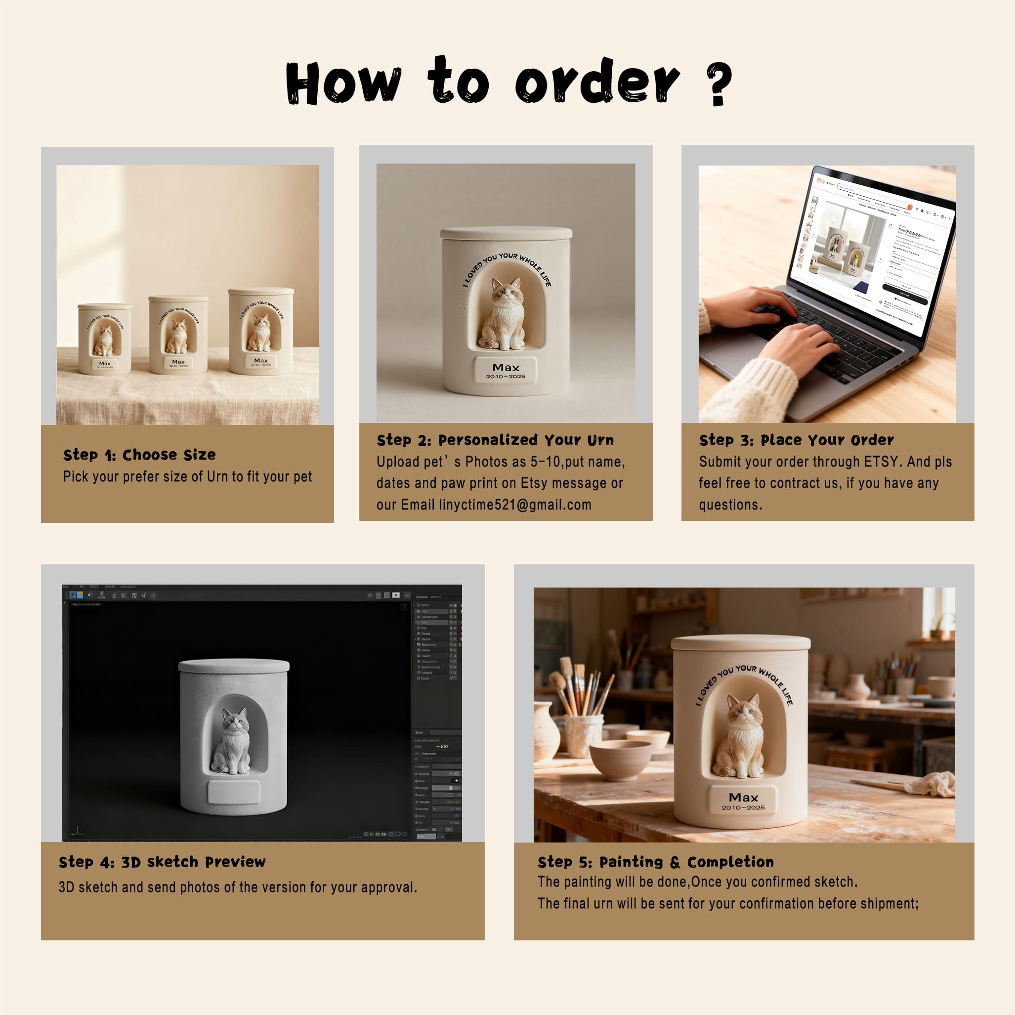 Ceramic Dog Urn Custom with Figurine & Text-R06