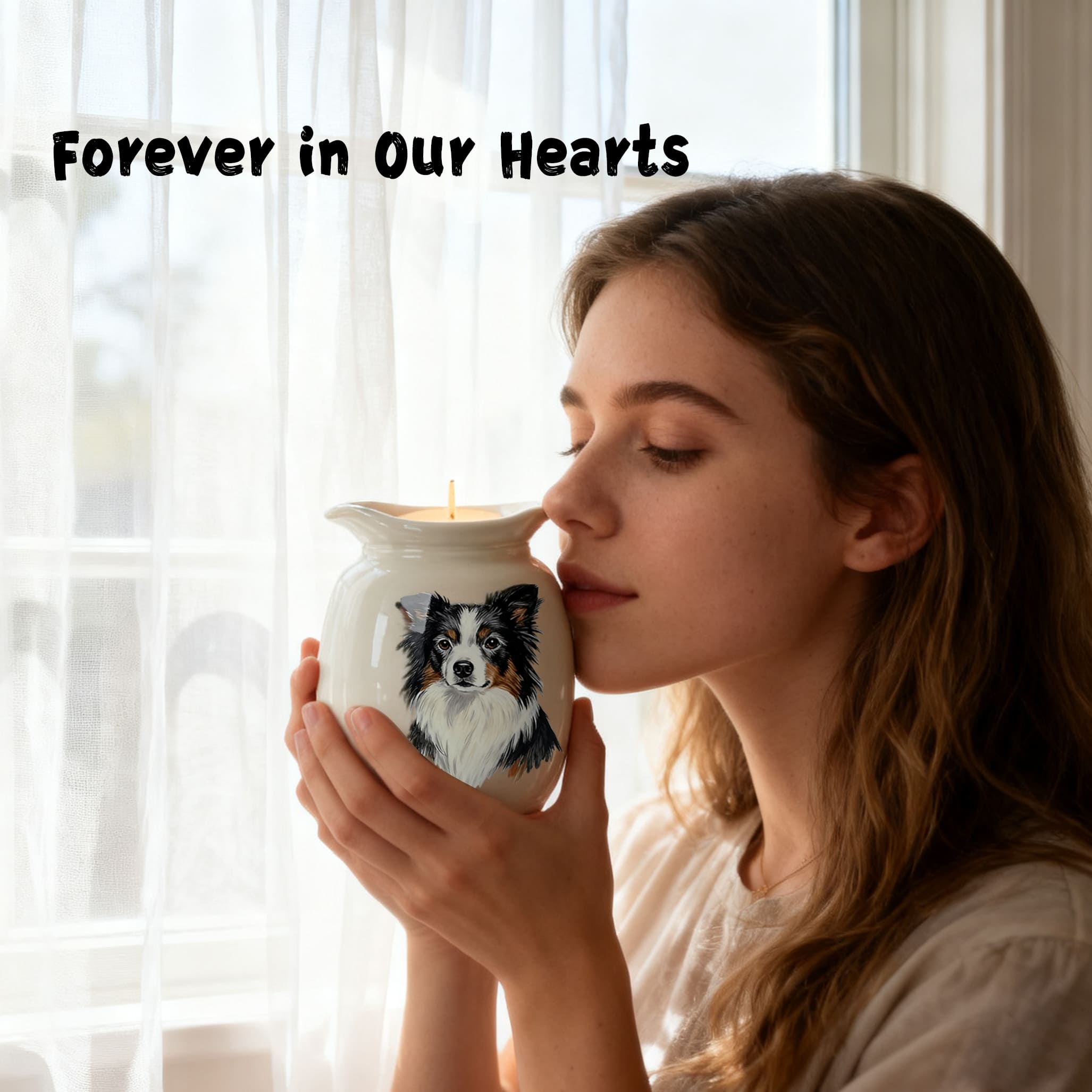 Ceramic Dog Urn with Picture & Candle Holder-YY08