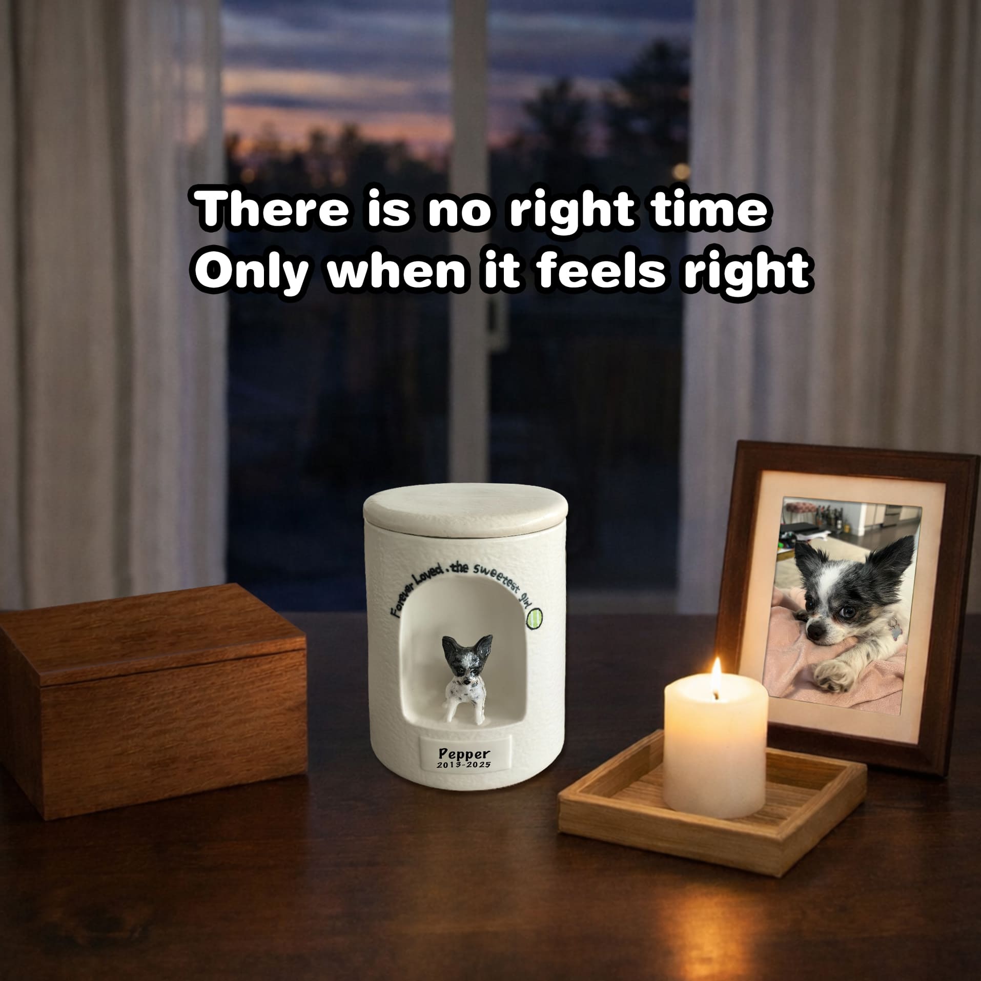 Ceramic Dog Urn Custom with Figurine & Text-R06