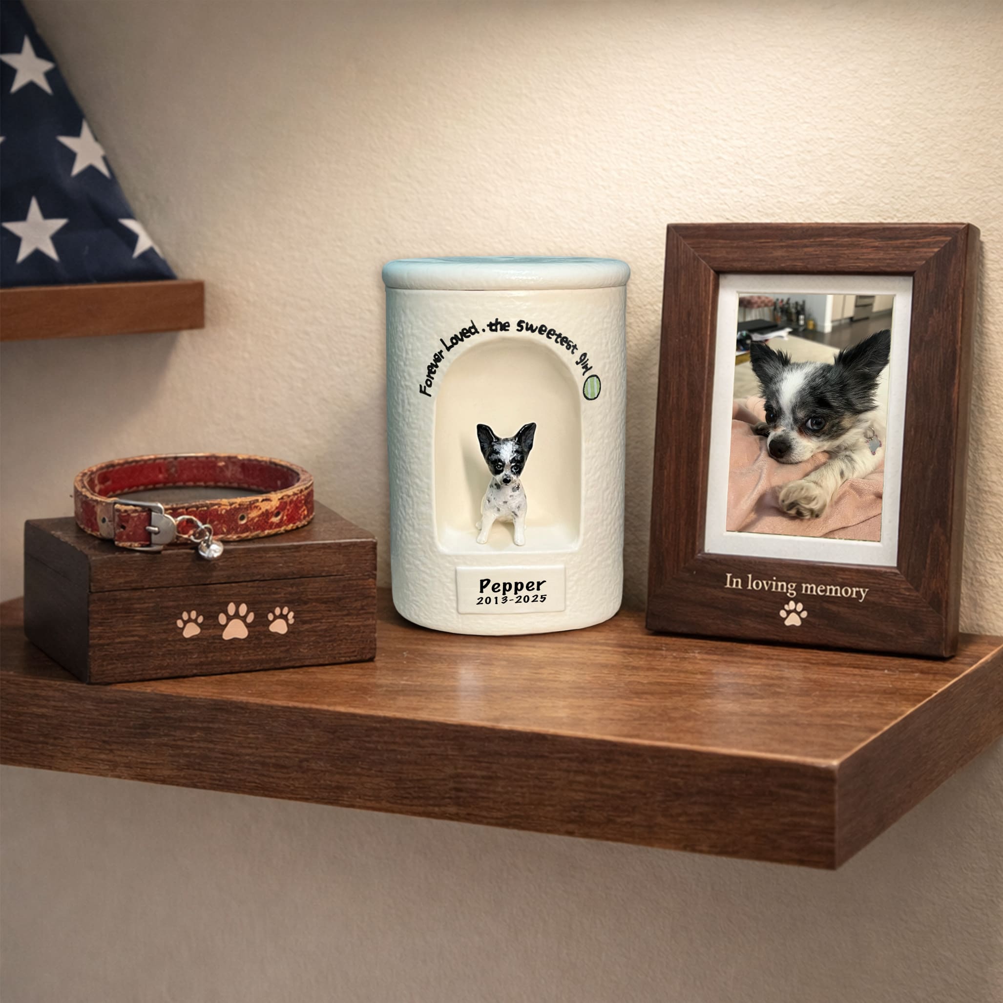 Ceramic Dog Urn Custom with Figurine & Text-R06