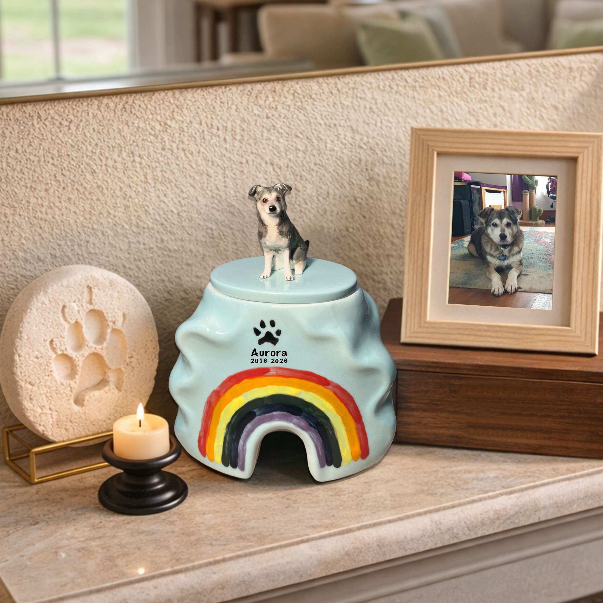 Ceramic Pet Urns for Dogs with Name & Paw Print-RB07