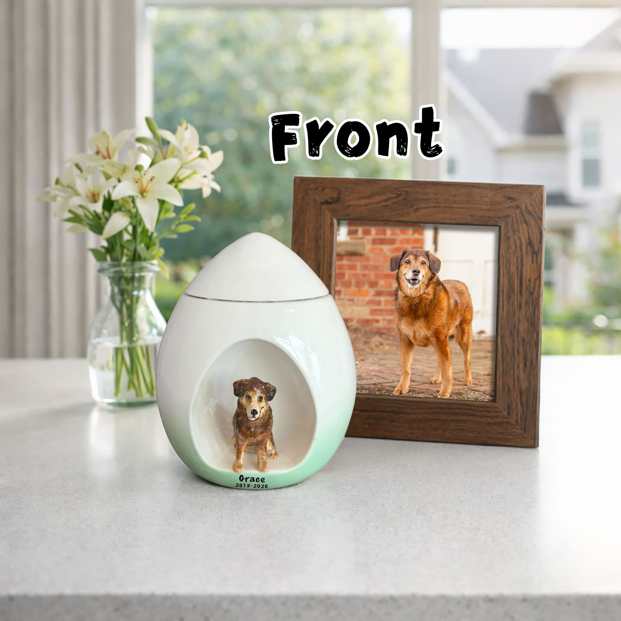 Dog Urn Large with Name & Date-W02