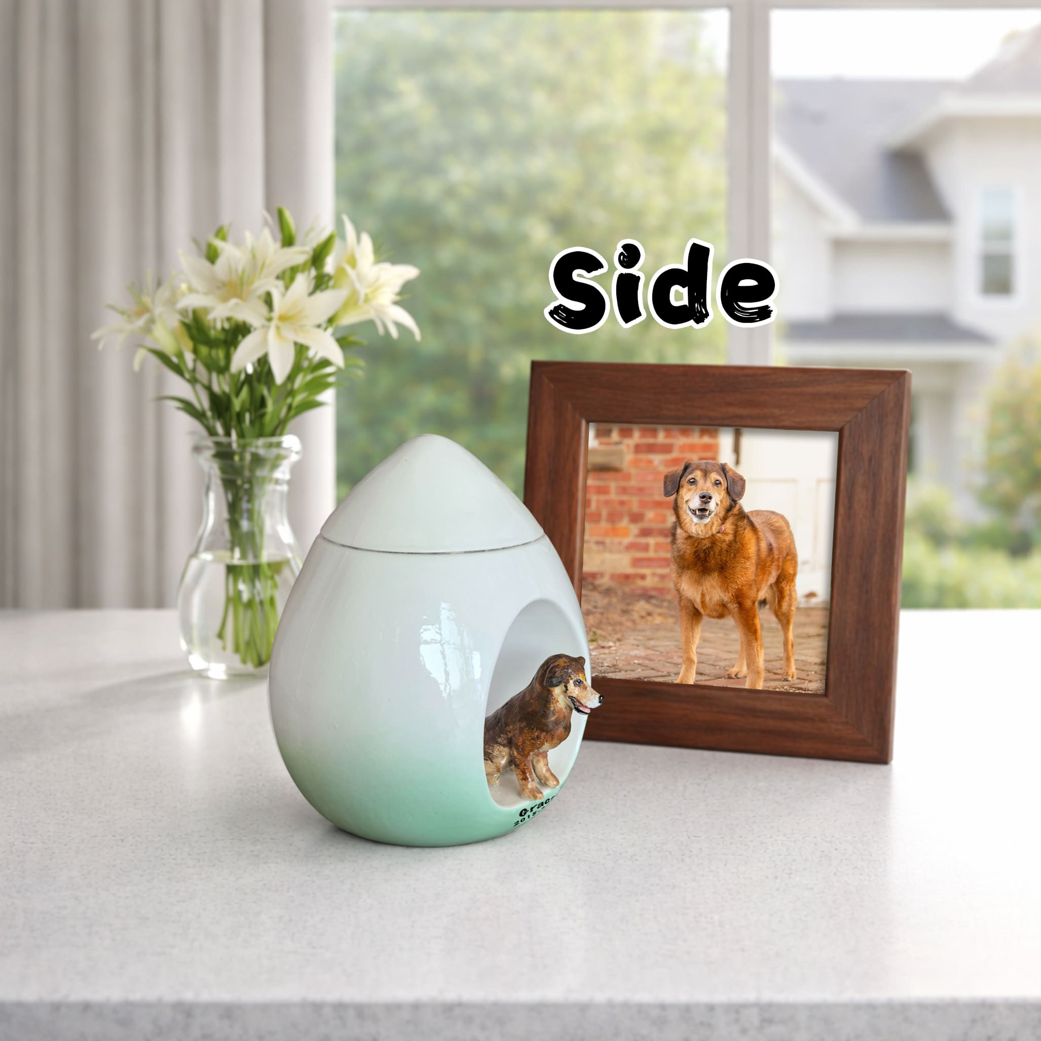 Dog Urn Large with Name & Date-W02