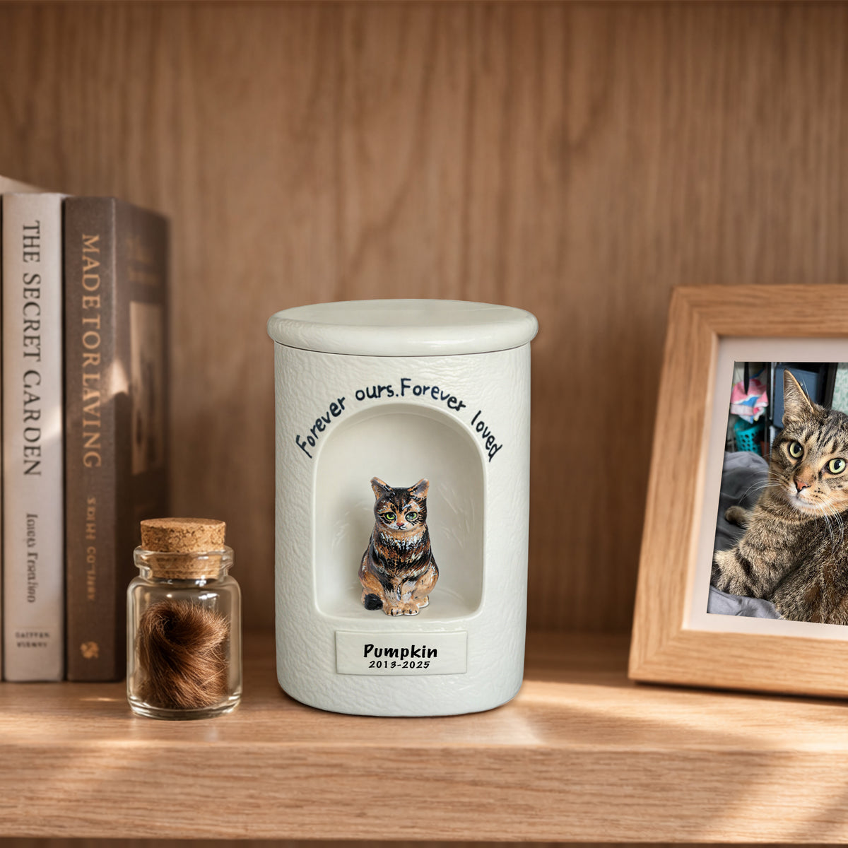Custom Cat Urn with Sculpted Figurine – Handmade Ceramic Memorial