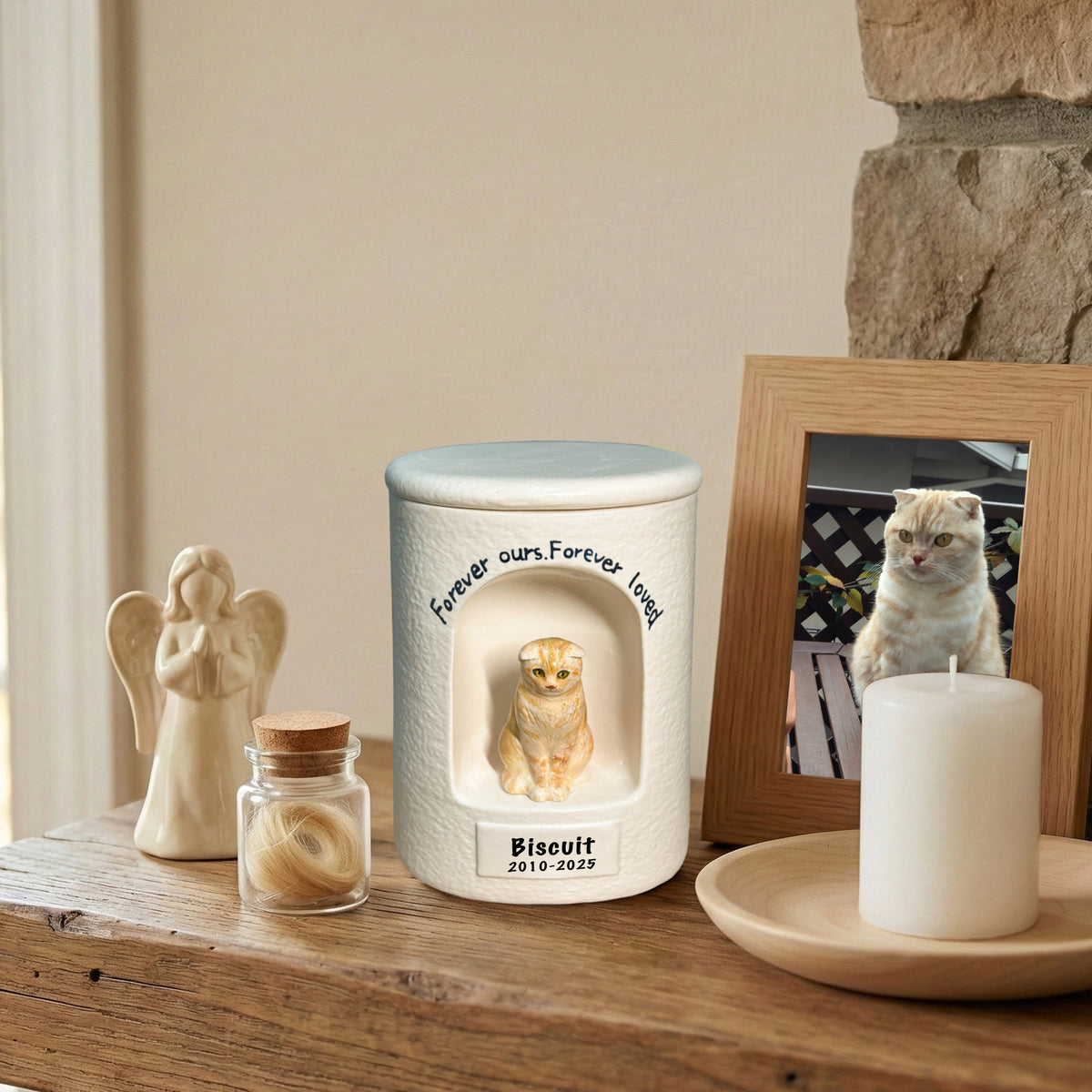 Custom Cat Urn with Sculpted Figurine – Handmade Ceramic Memorial