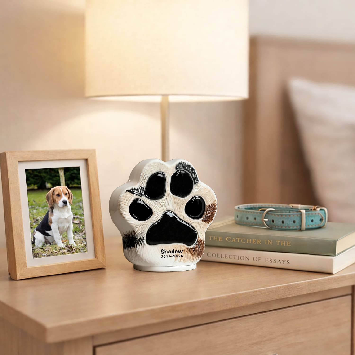 Standard Collection Banner – Paw Print Pet Urn with Hand-Painted Beagle Fur Pattern for Shadow