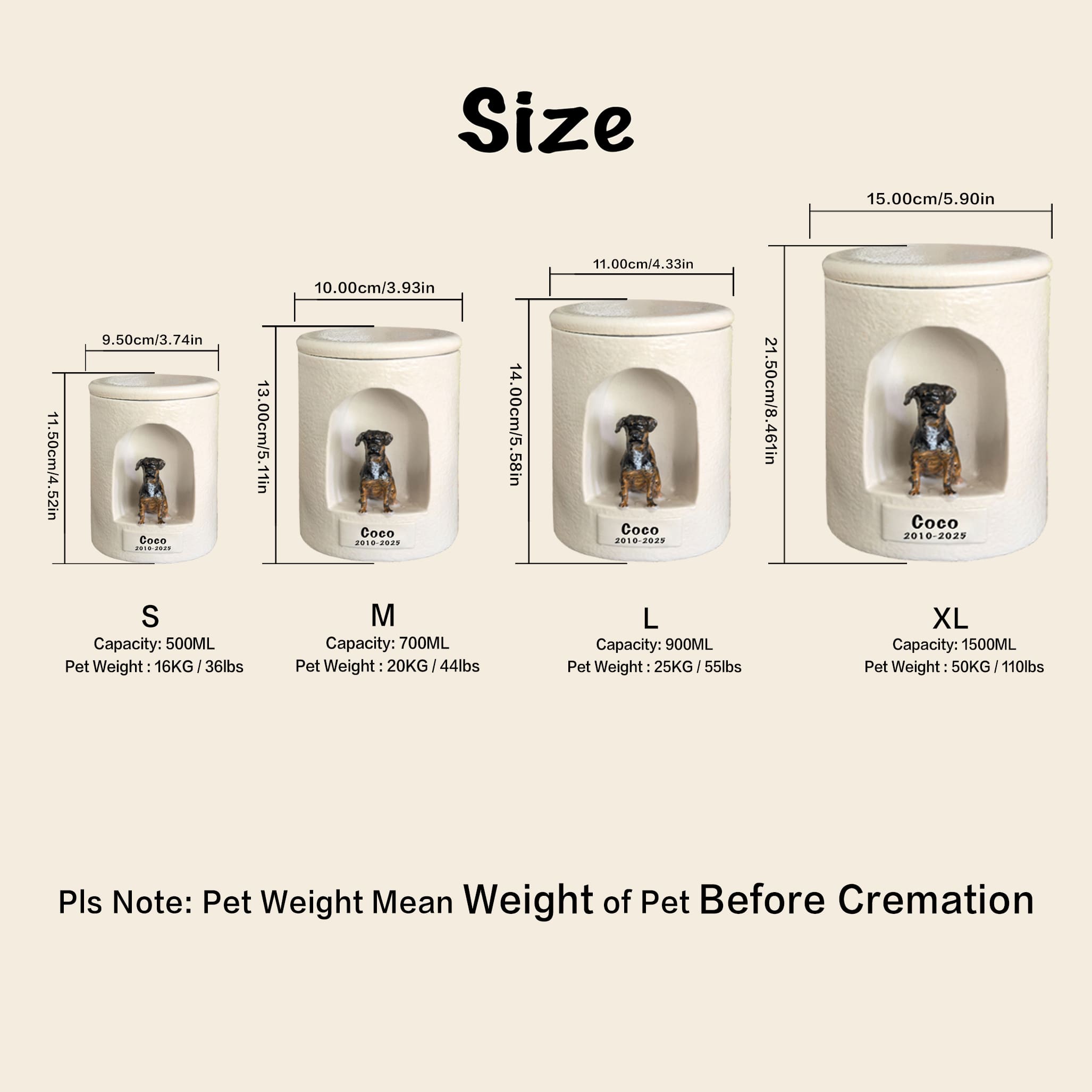 Ceramic Dog Urn Custom with Figurine & Text-R06