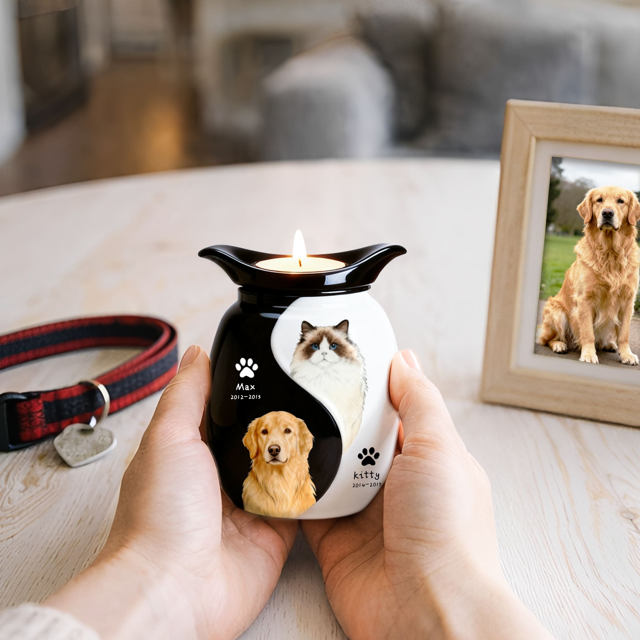 custom dog urn for two dogs portrait