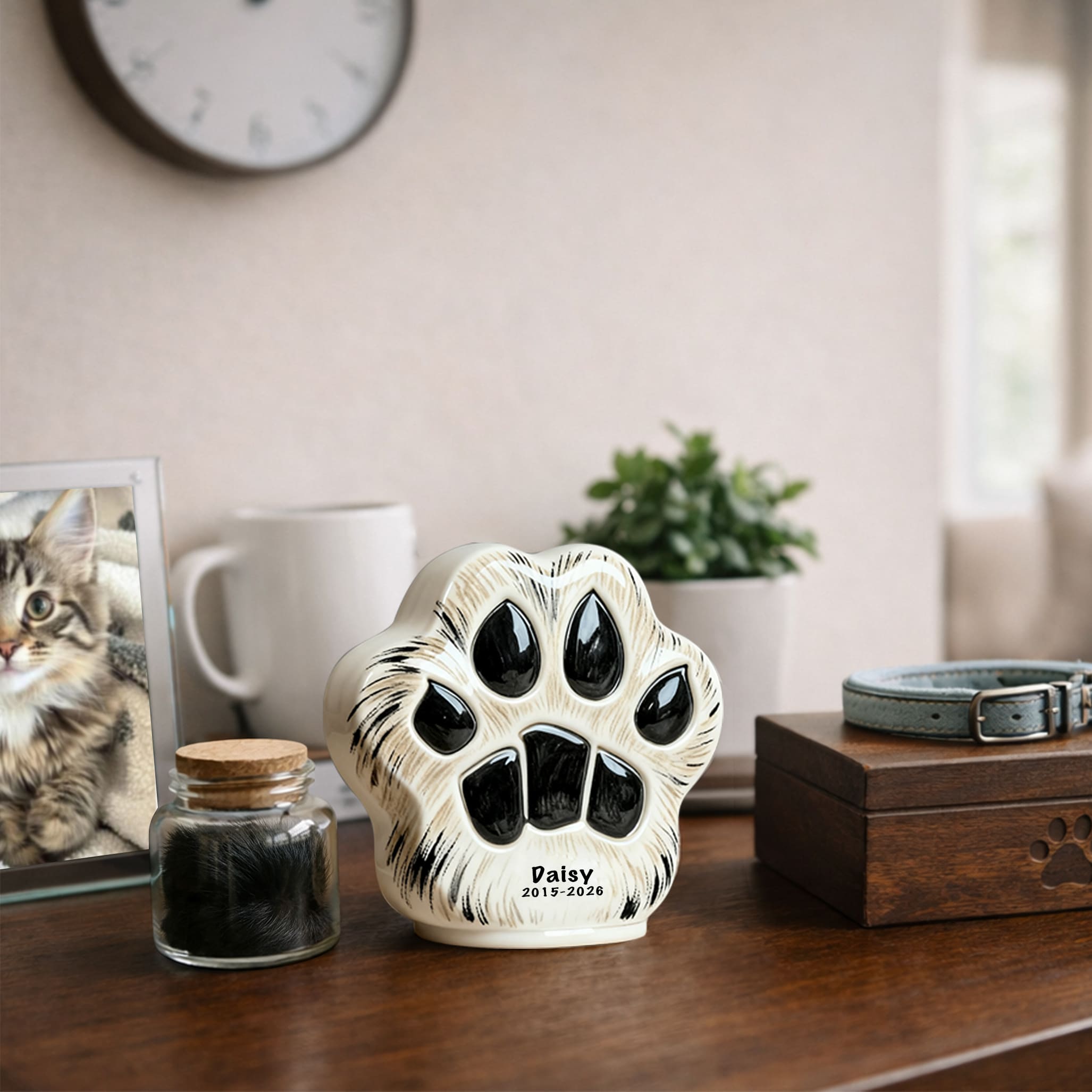 Ceramic Pet Urn-Minimal Dog Urn with Paw Print-PP04