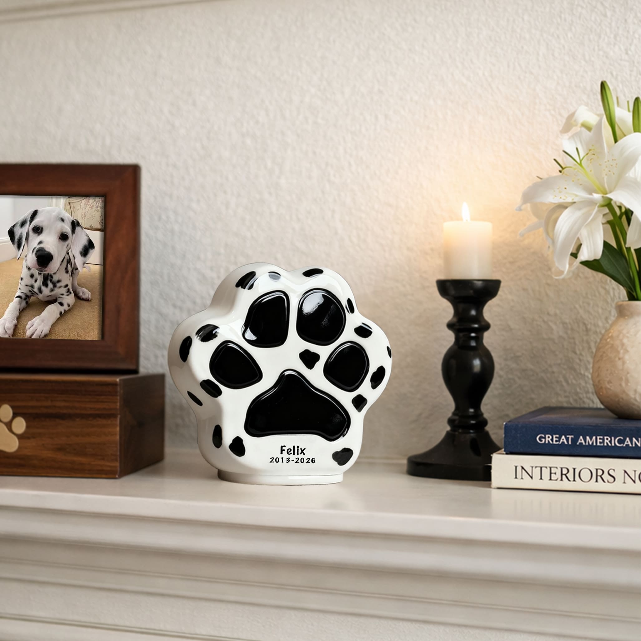 Ceramic Pet Urn-Minimal Dog Urn with Paw Print-PP04
