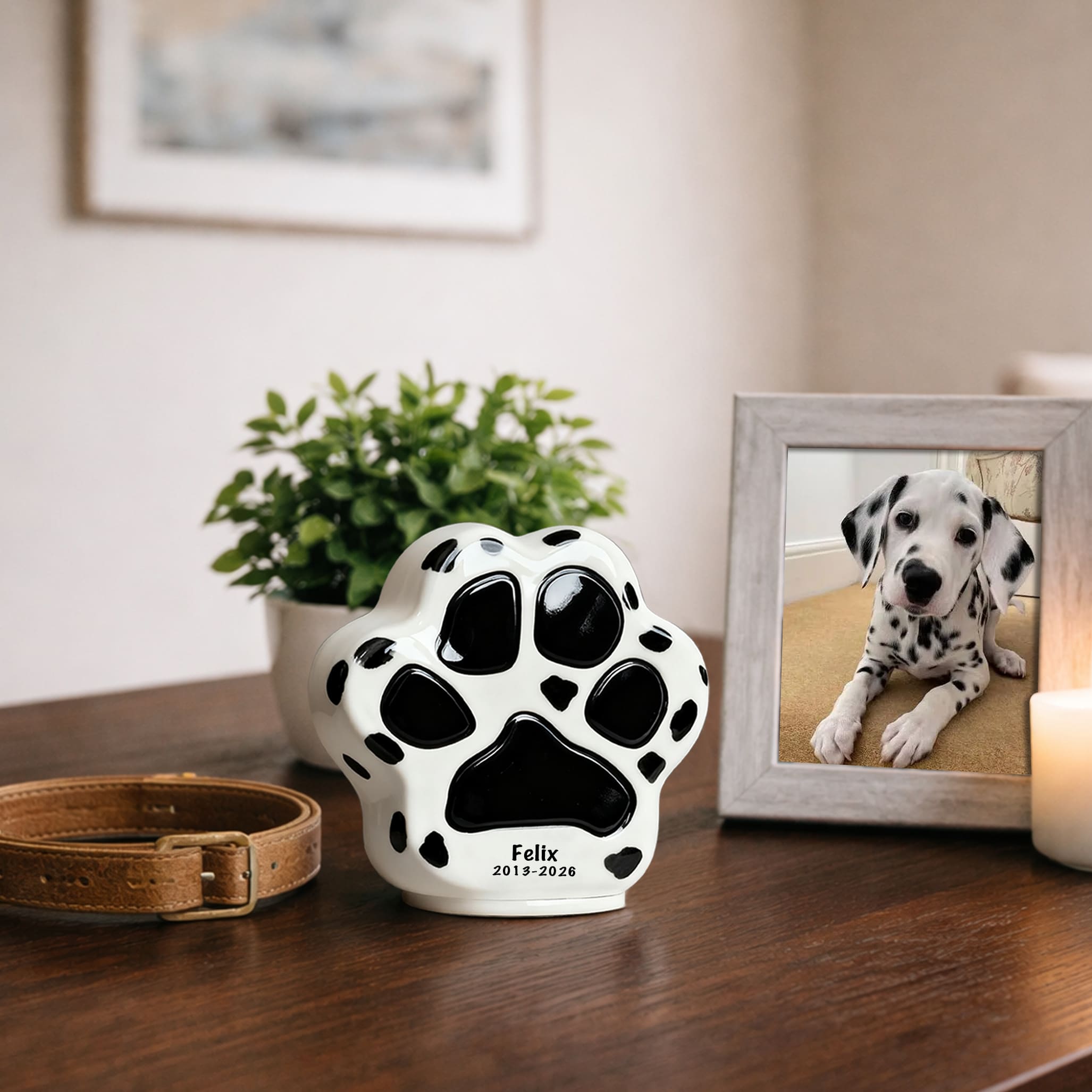 Ceramic Pet Urn-Minimal Dog Urn with Paw Print-PP04