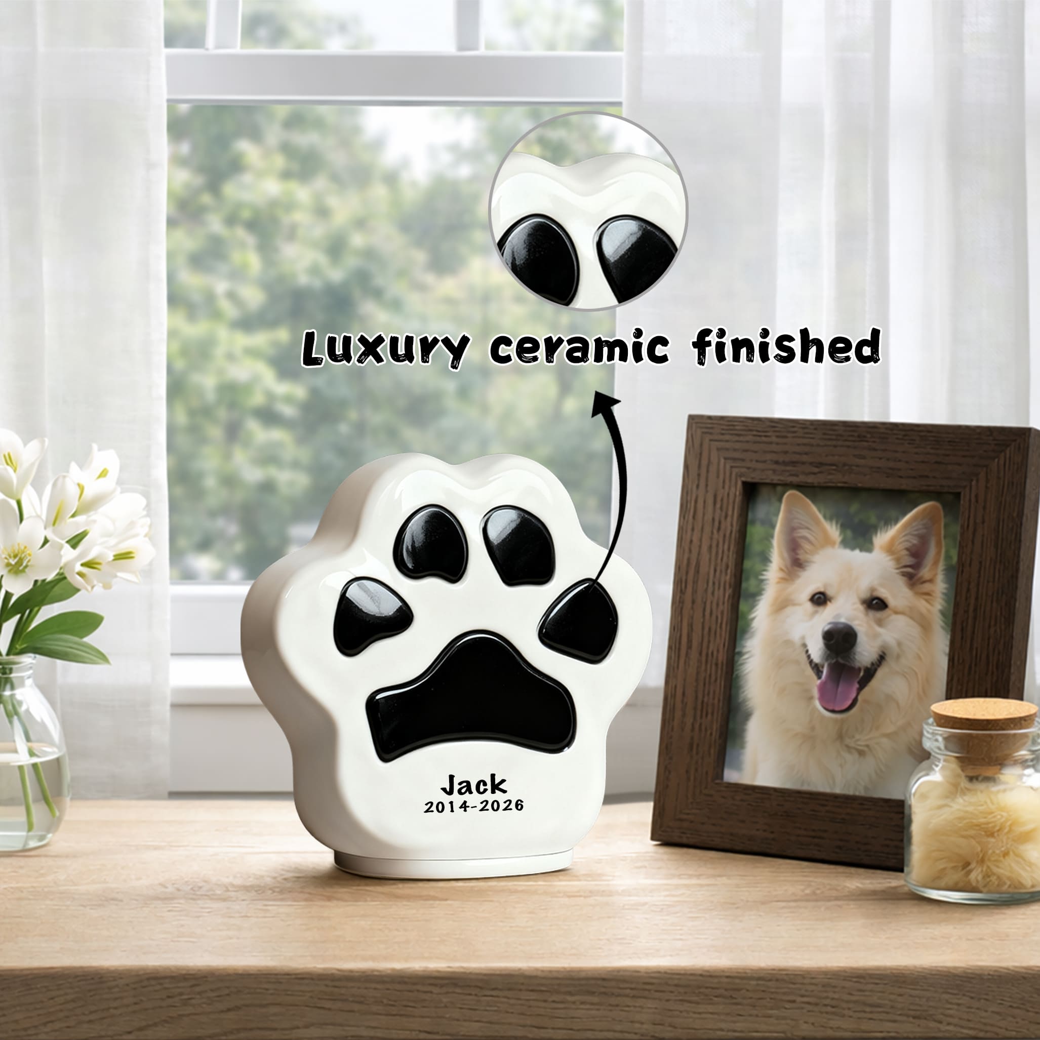 Personalized Dog Urn with Paw Print – Ceramic Pet Urn with Name-PP01