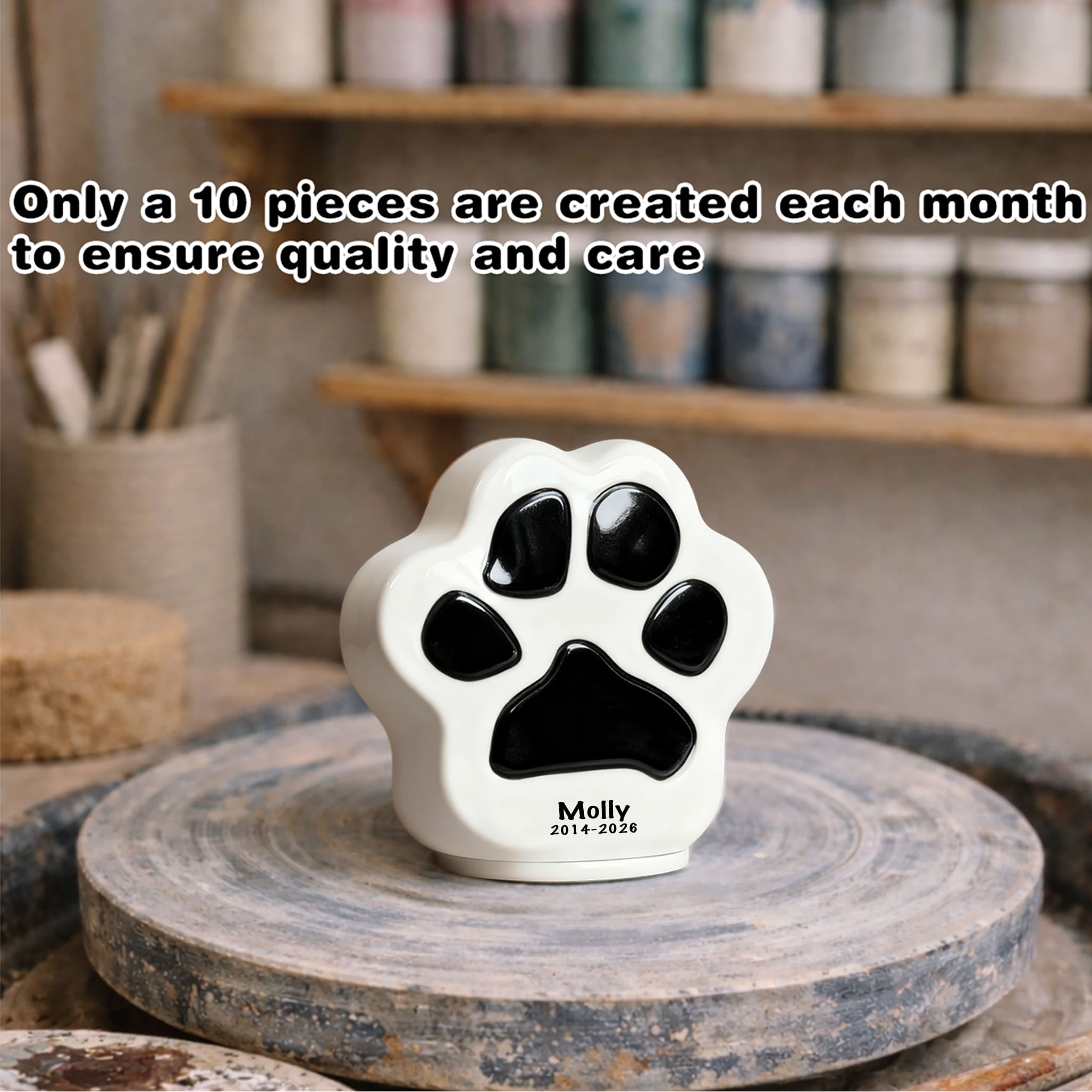 Personalized Dog Urn with Paw Print – Ceramic Pet Urn with Name-PP01