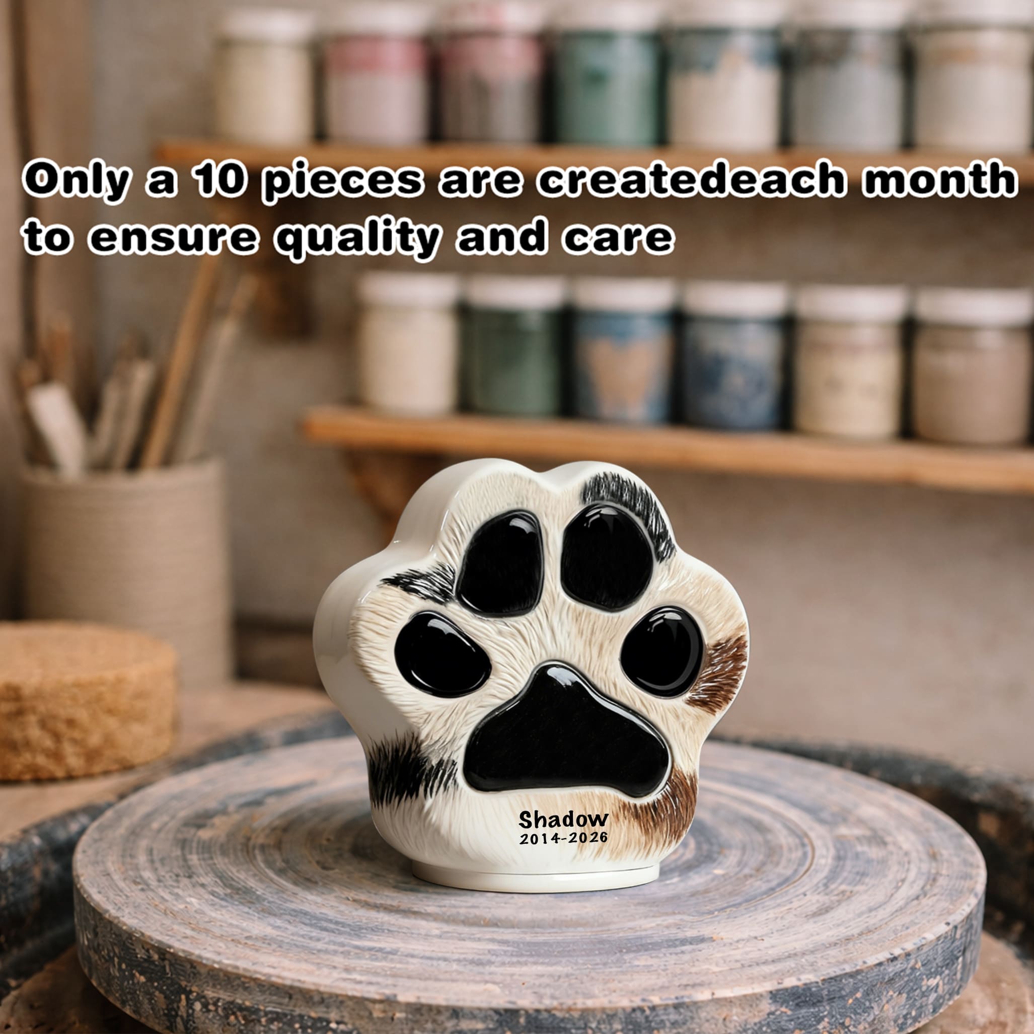Ceramic Pet Urn-Minimal Dog Urn with Paw Print-PP04