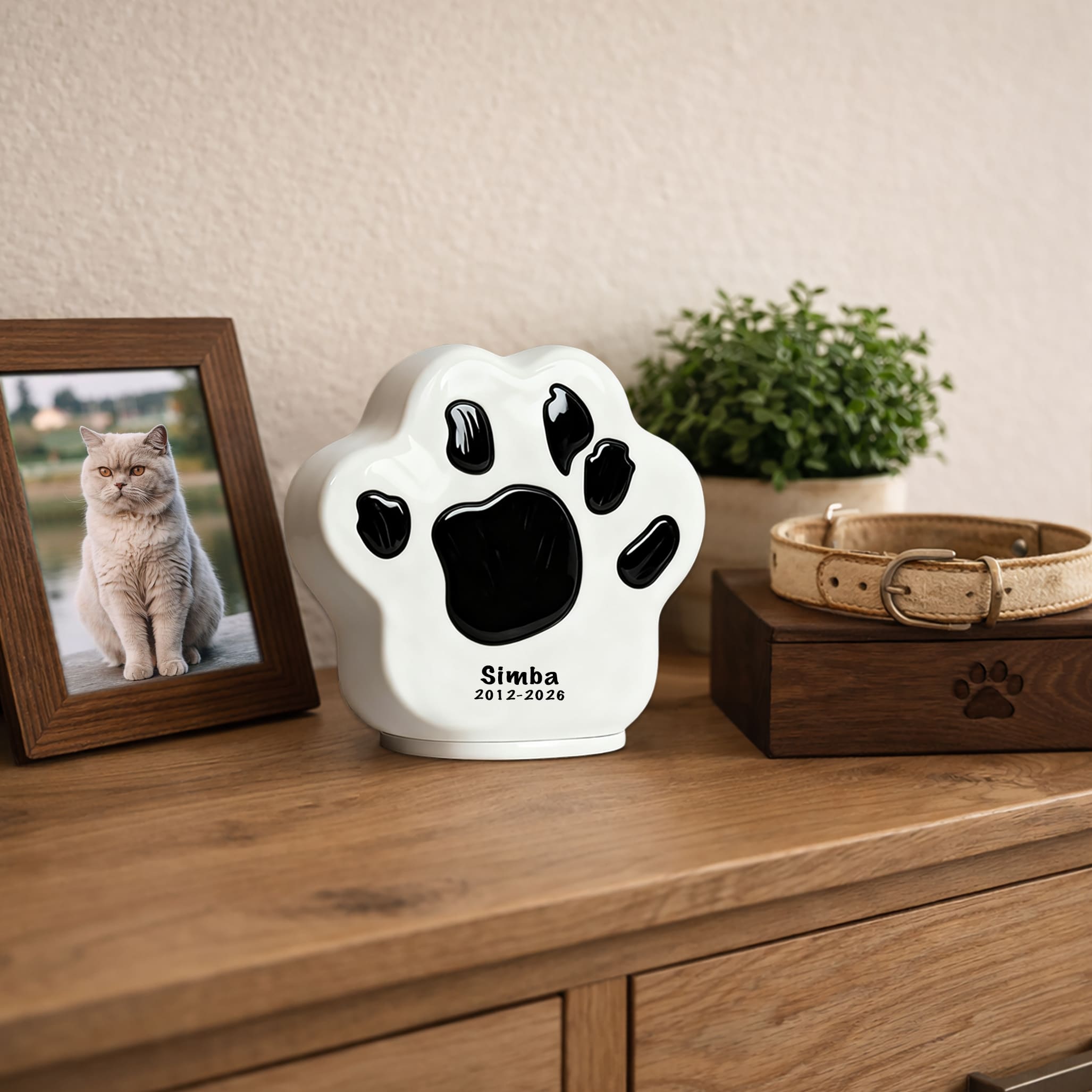 Personalized Dog Urn with Paw Print – Ceramic Pet Urn with Name-PP01