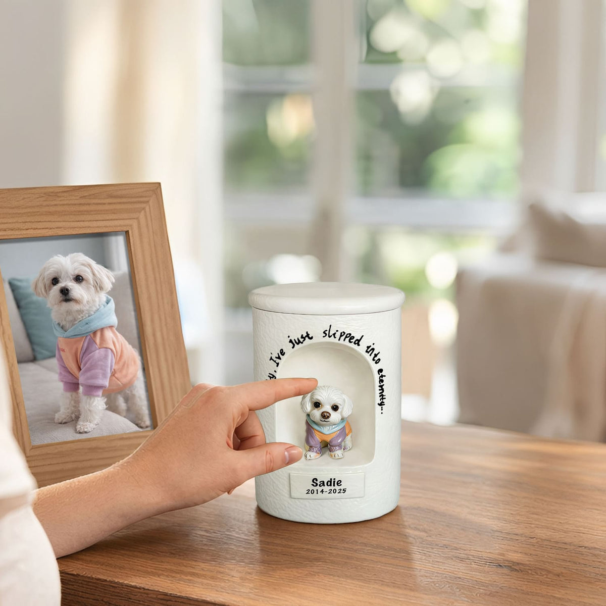 Pet urn in soft natural light creating a calm and peaceful home environment
