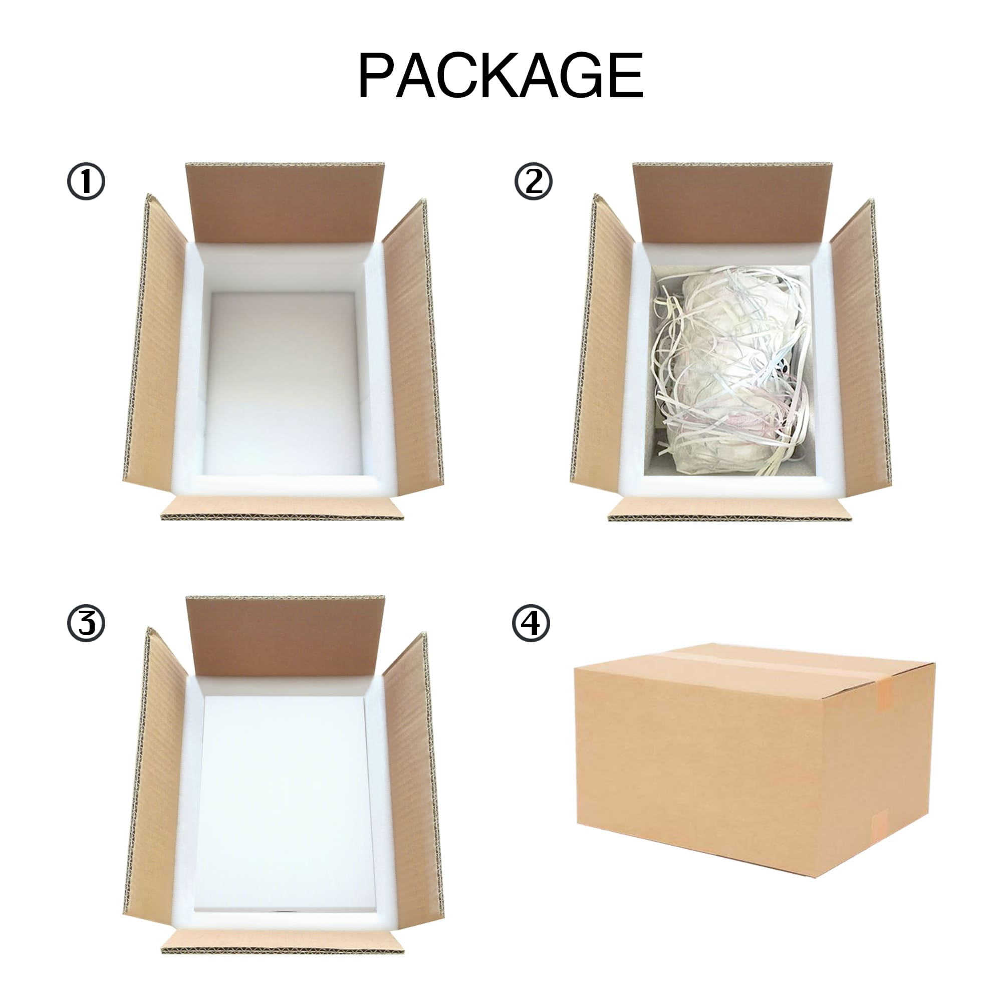 Urn package set in an open cardboard box with protective insert components