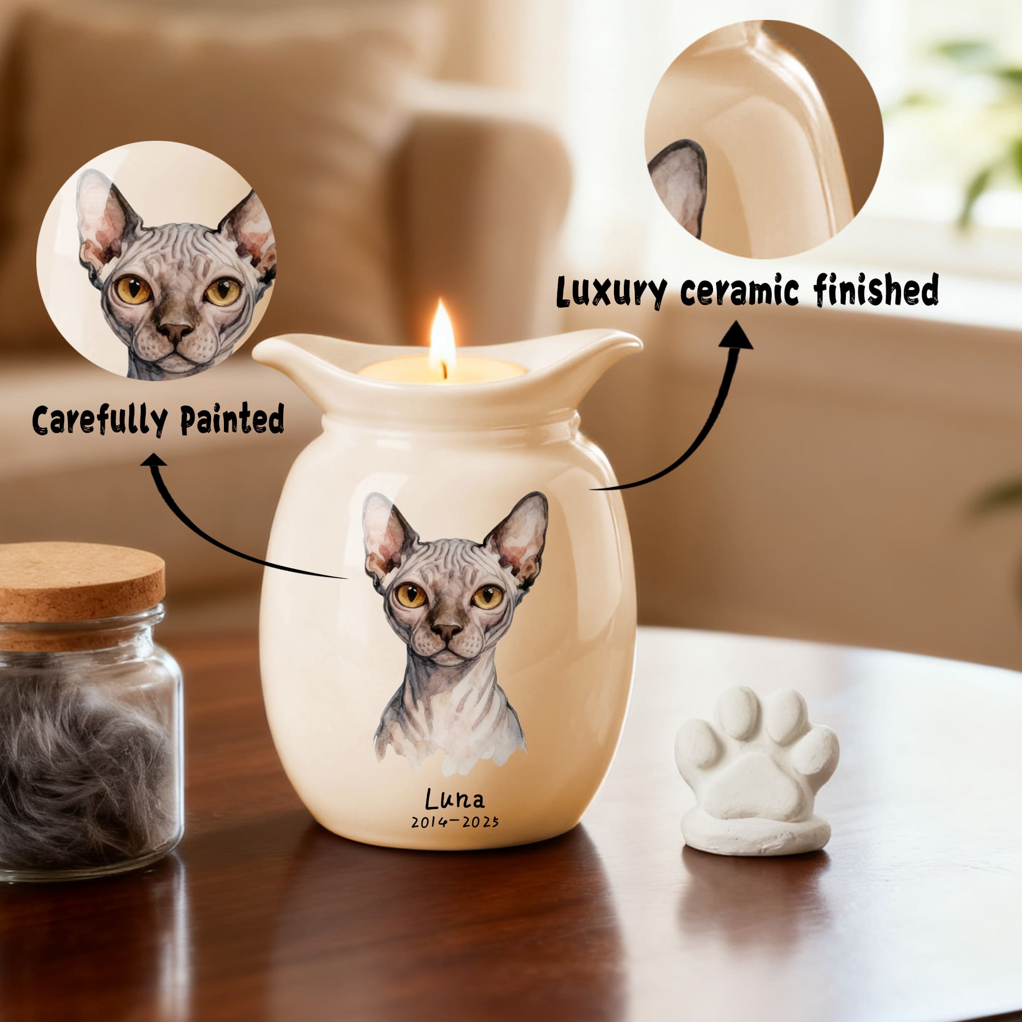 Custom Dog Urn for Dogs with Candle Holder & Portrait-YY06