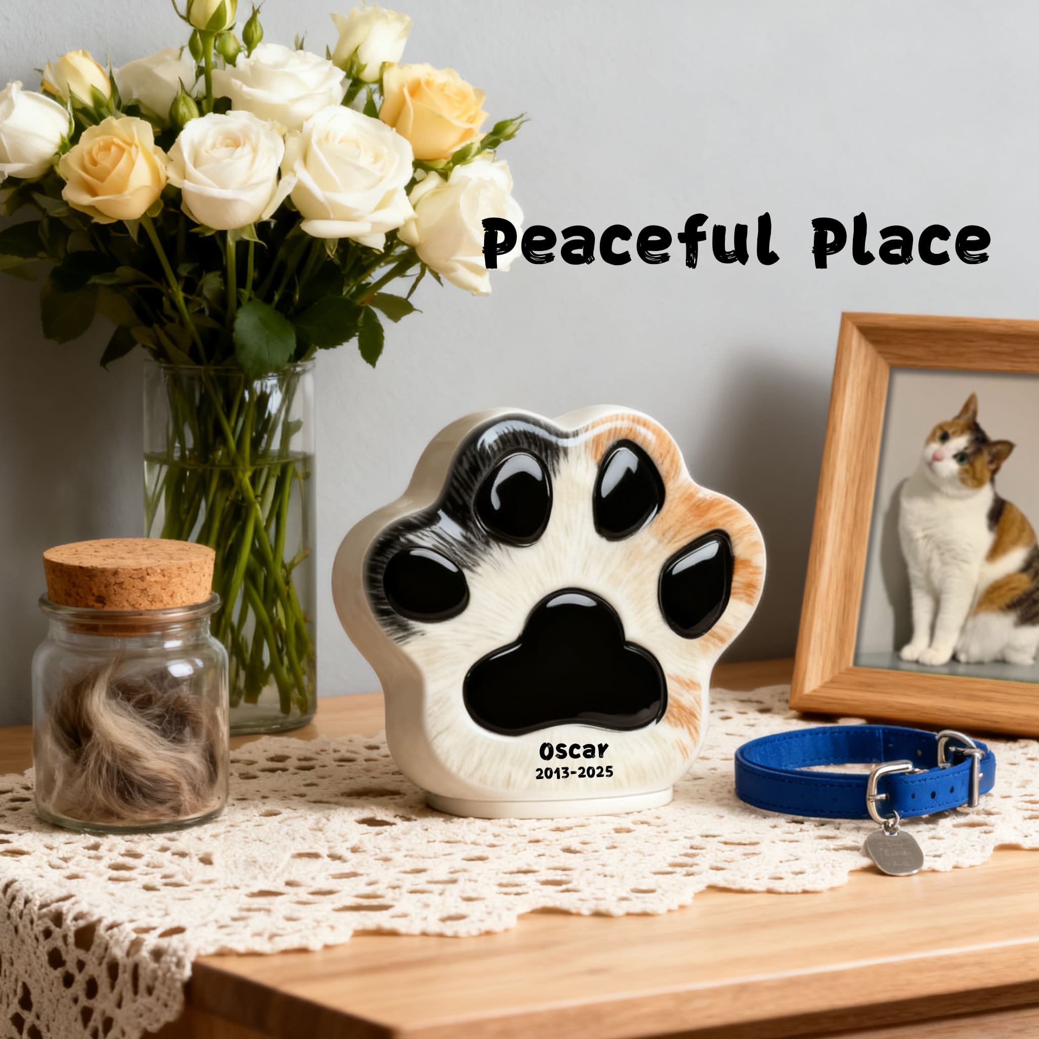 Personalized Cat Urn for Ashes – Engraved Paw Print Urn-PP05