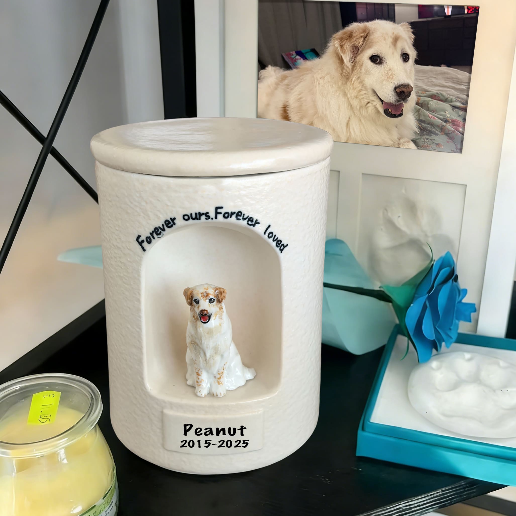 Ceramic Dog Urn With Figurine  –  Handmade Dog Statu-R02