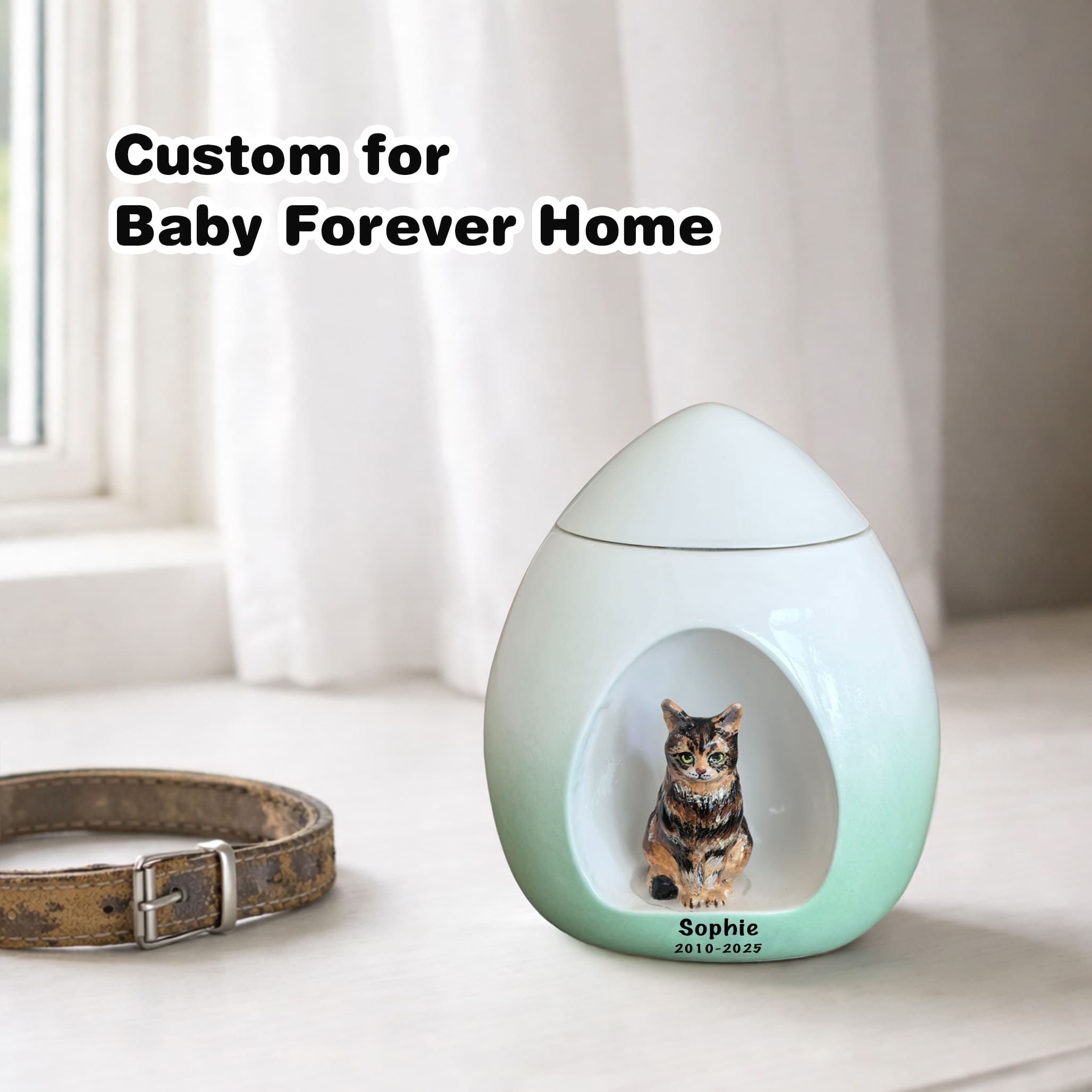 Cat Urn for Ashes with Name & Date-W01