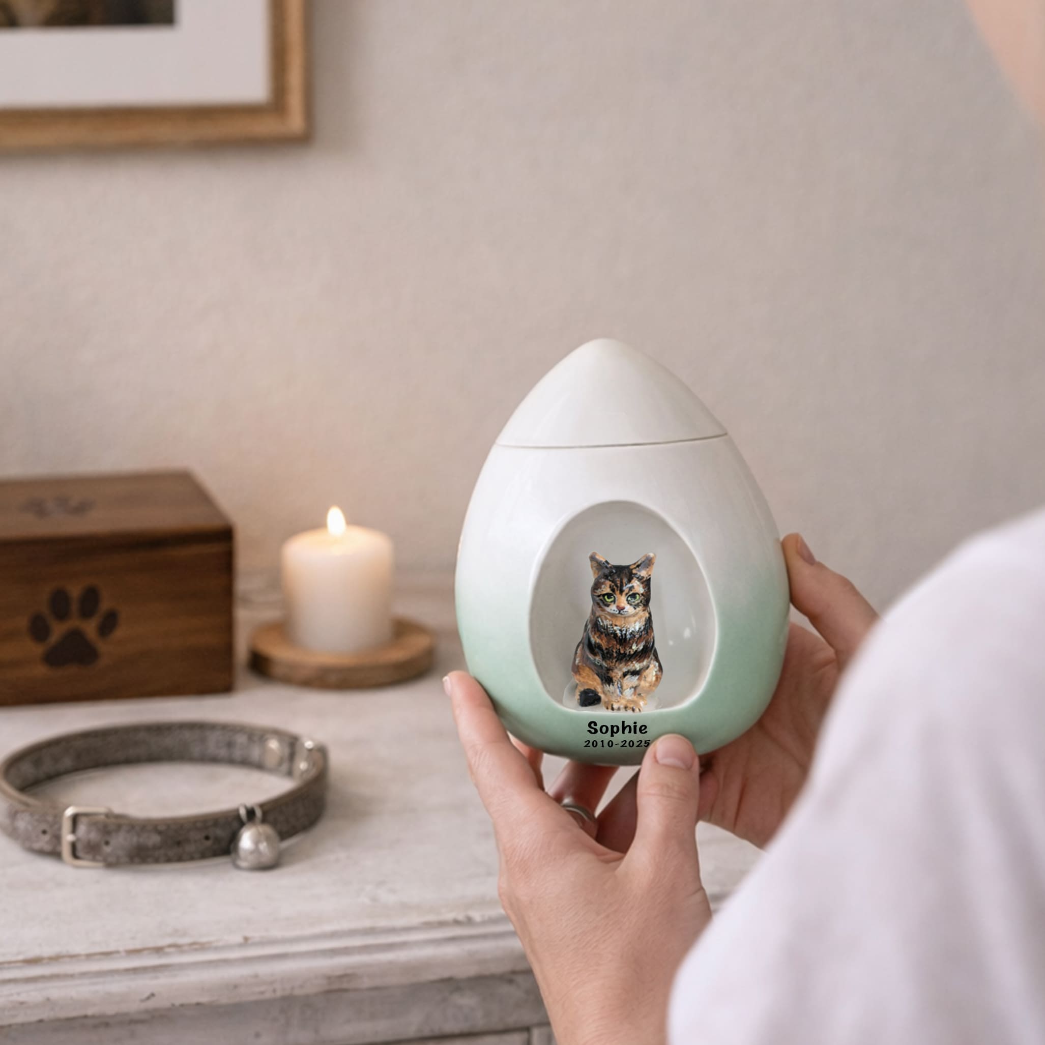 Custom Cat Urn for Ashes with Sculpted Figurine