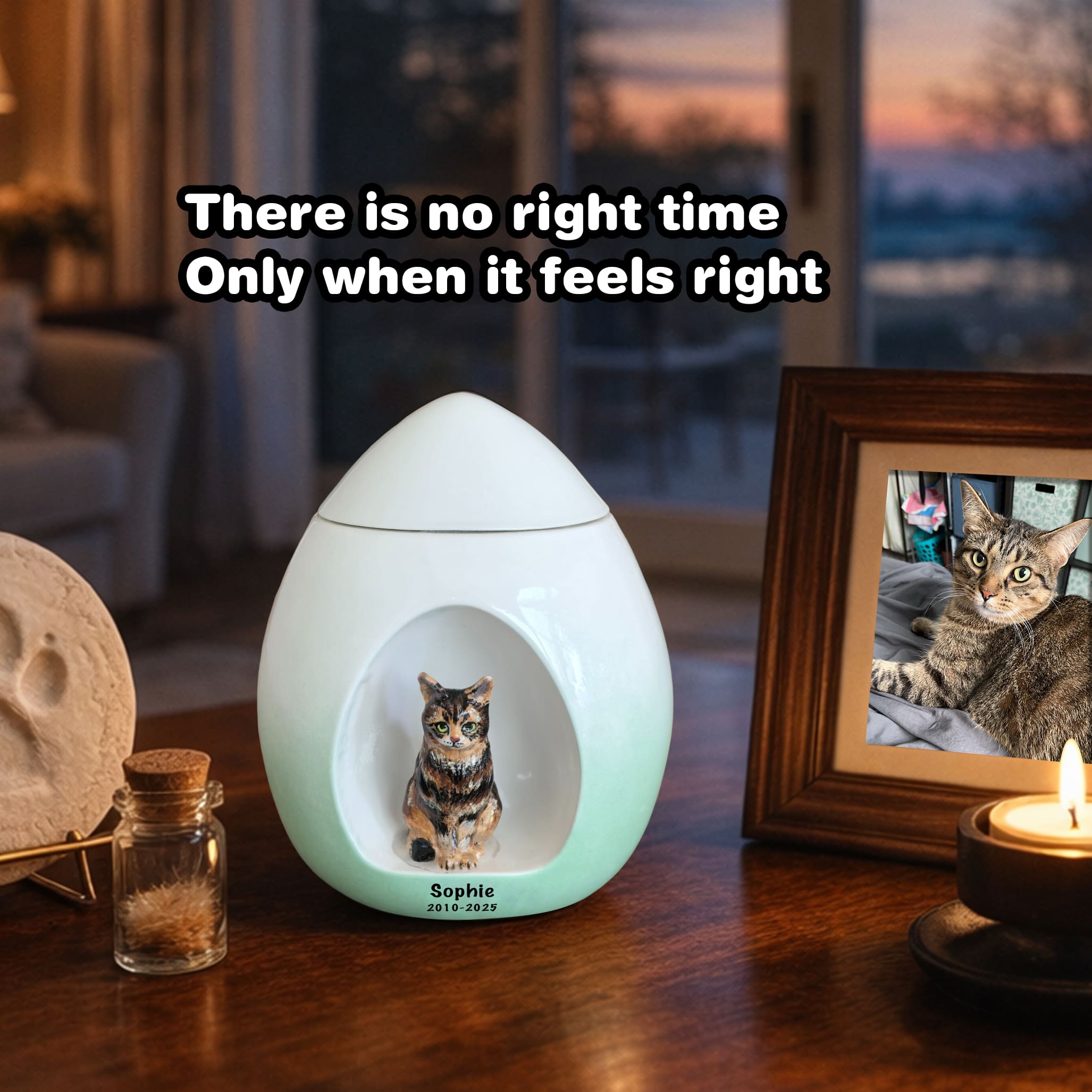 Custom Cat Urn for Ashes with Sculpted Figurine