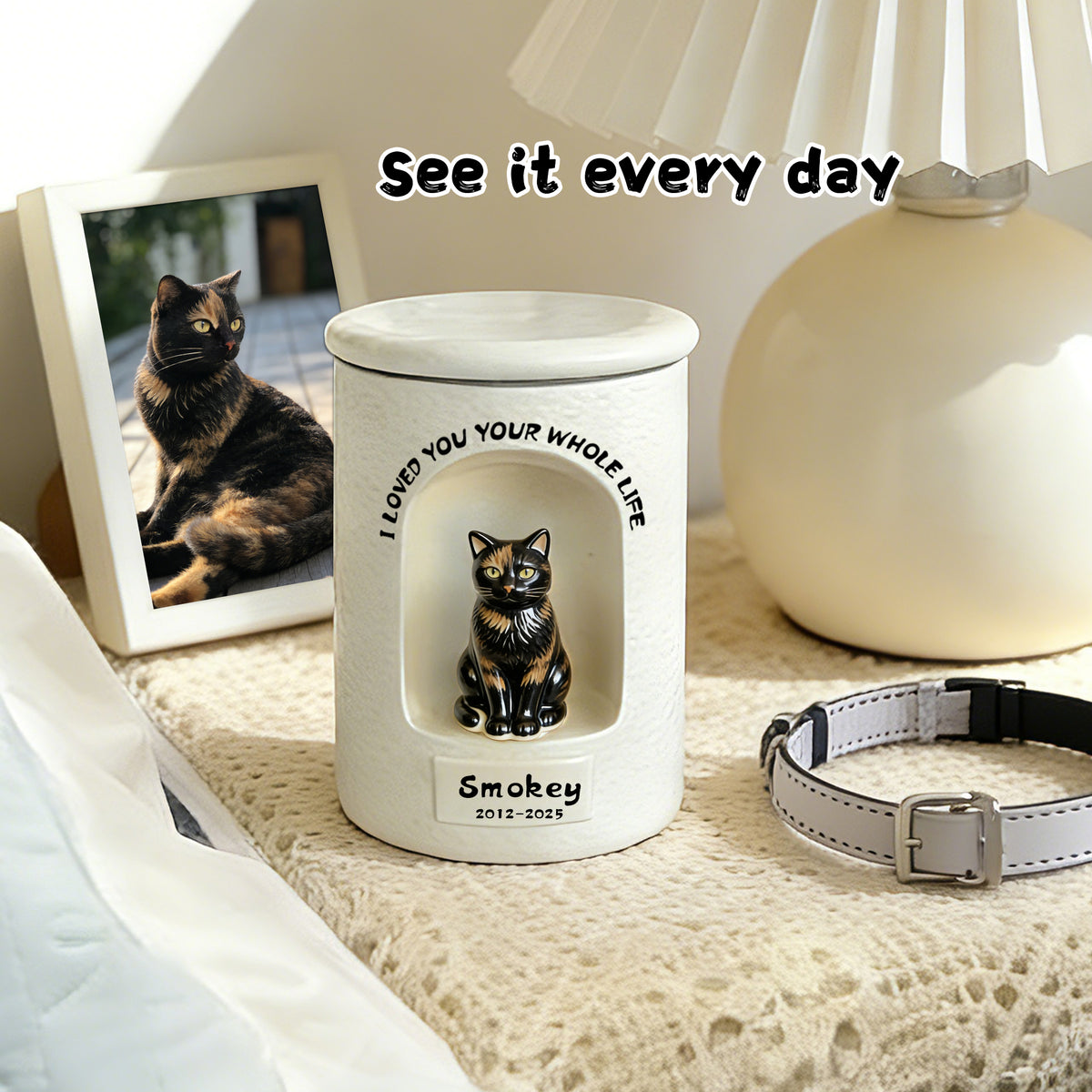 Custom Cat Urn with Sculpted Figurine – Handmade Ceramic Memorial
