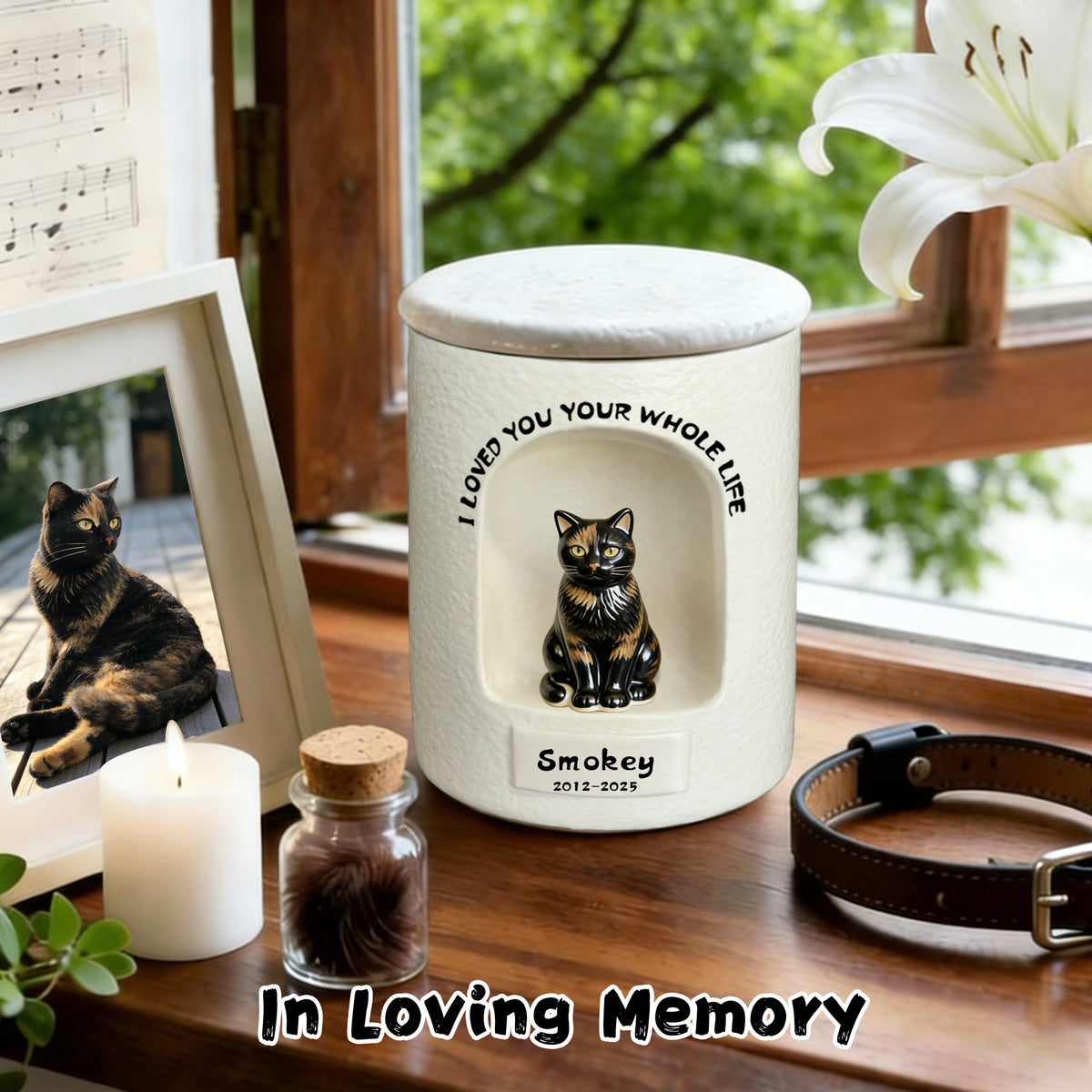 Custom Cat Urn with Sculpted Figurine – Handmade Ceramic Memorial
